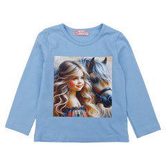 Cotton blouse with horse for girls blue Your Word 5462-191024-35