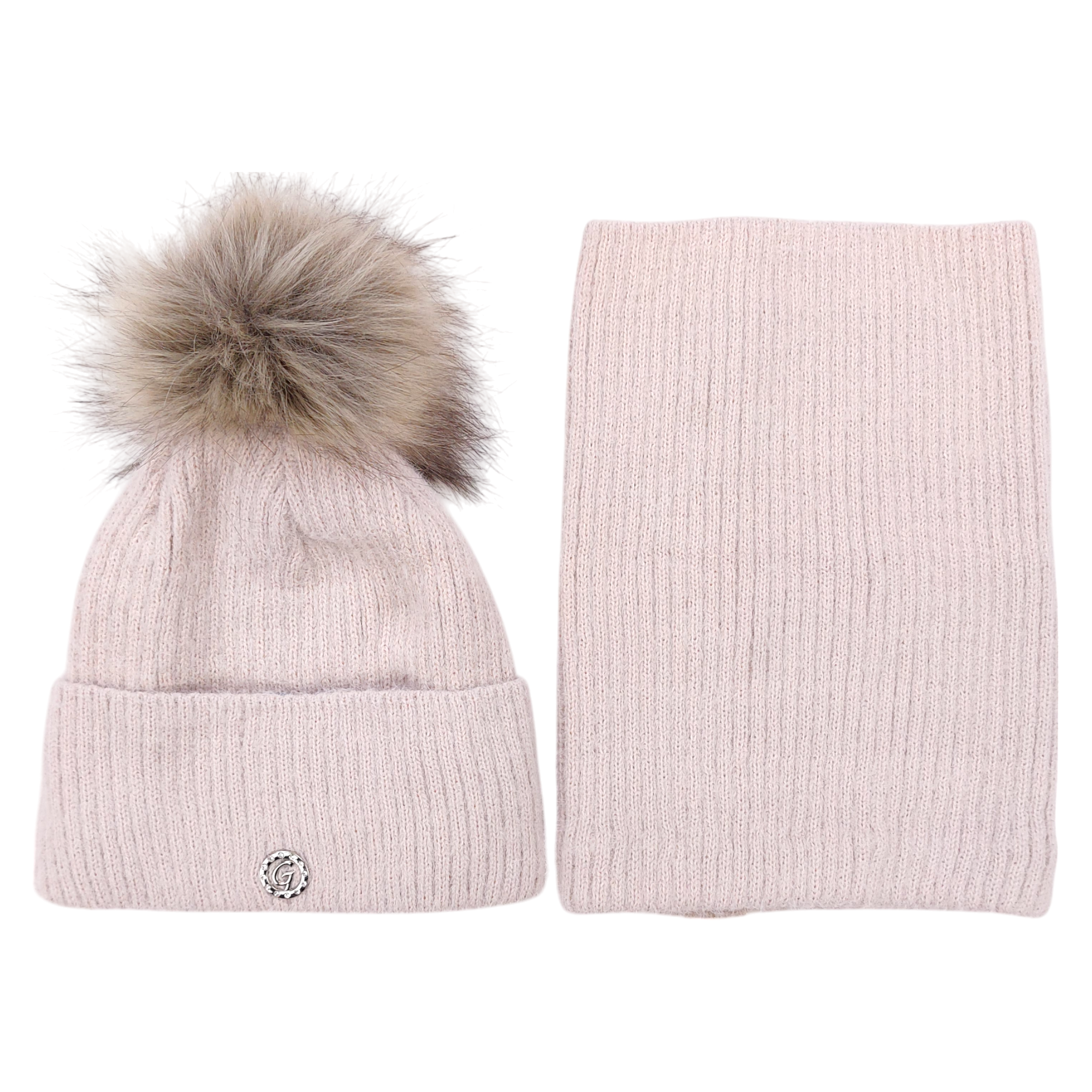 Set of hat and scarf for girls beige Grans K-33-41124-1