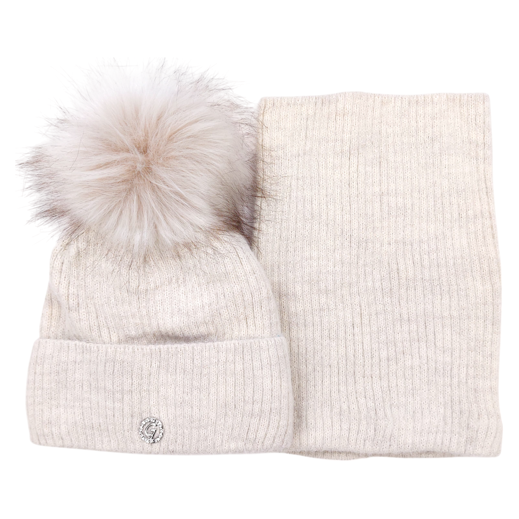 Set of hat and scarf for girls, light beige, Grans K-33-41124-61