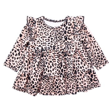 Girls' velvet leopard dress beige Mona 134-151124-1