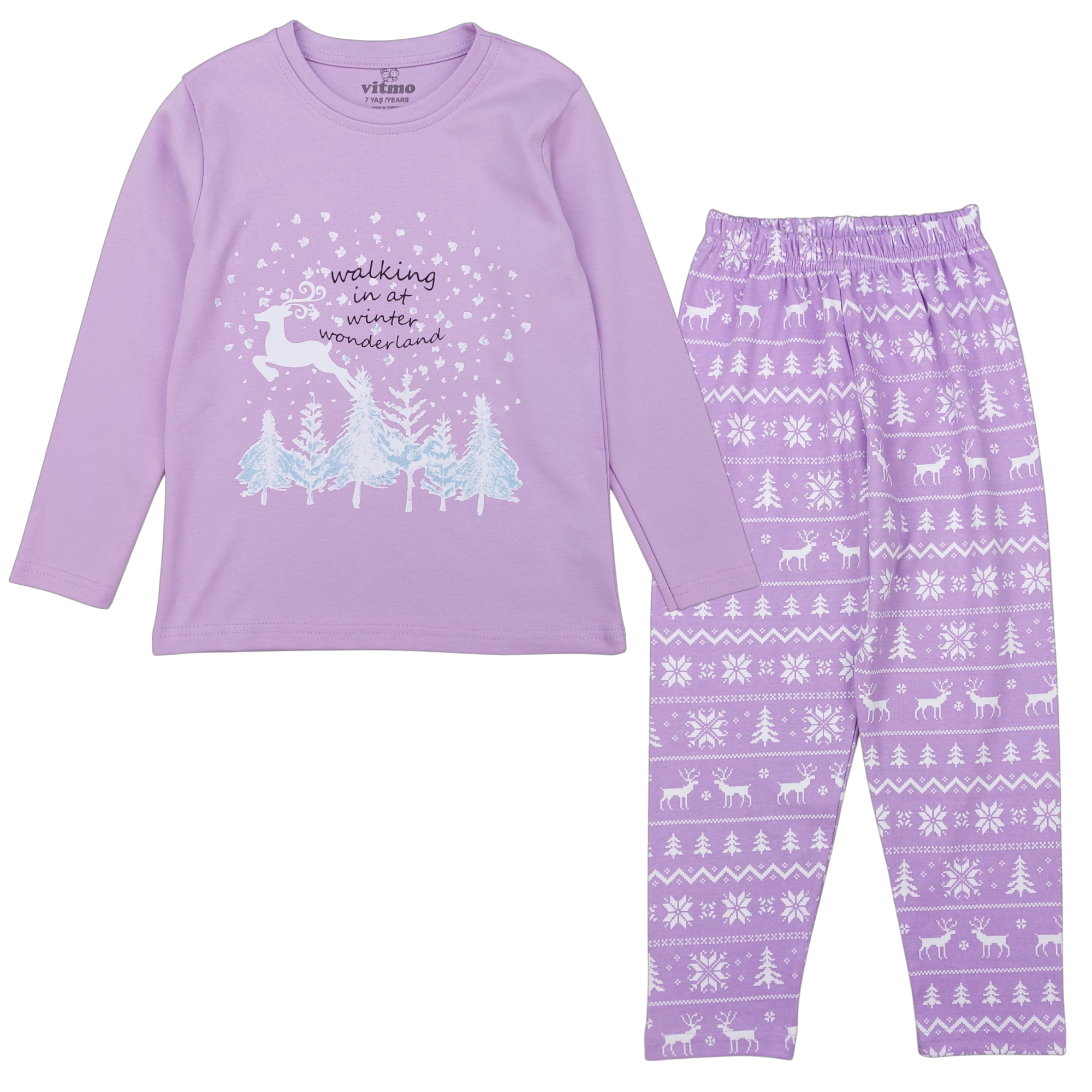 Weihnachtspyjama Rentier für Mädchen, lila, Vitmo 36070-271124-20