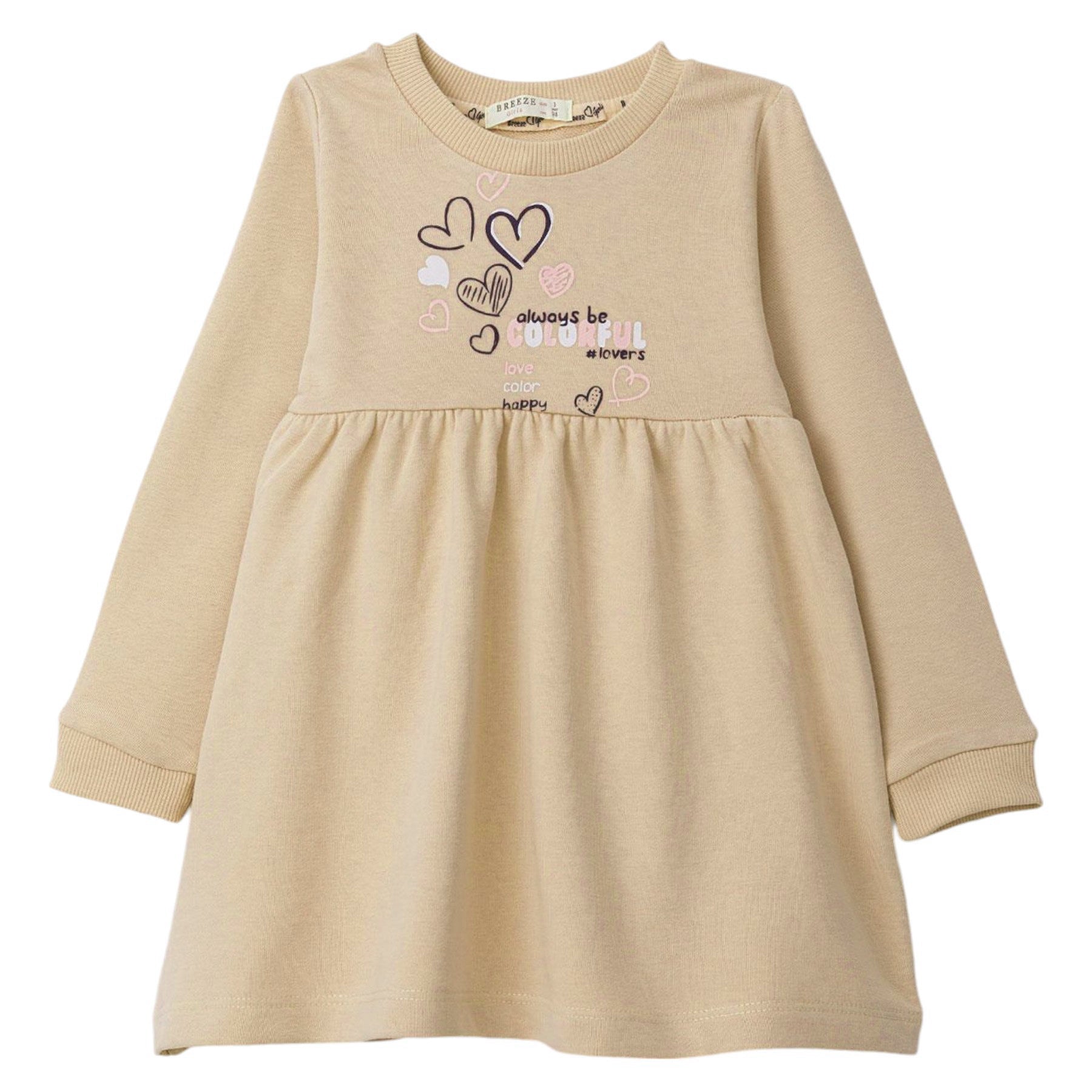 Mädchen Baumwollkleid mit Herzen, beige, Breeze 20837-30924