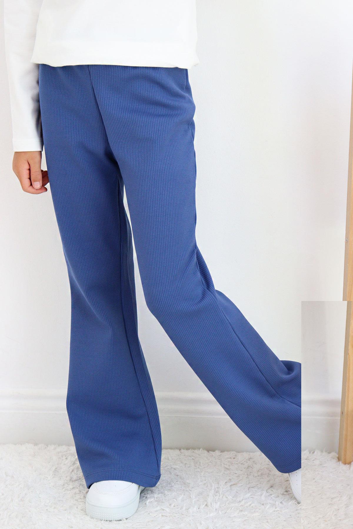 Spodnie dzwony prążek dziewczęce niebieski Breeze 21564-20825