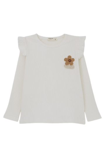 Bluzka prążek kwiat dziewczęca krem Breeze 22096-20825