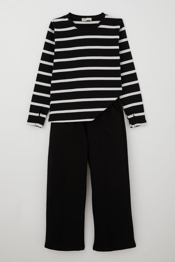 Komplet szwedy paski dziewczęcy czarny Breeze 22414-21225