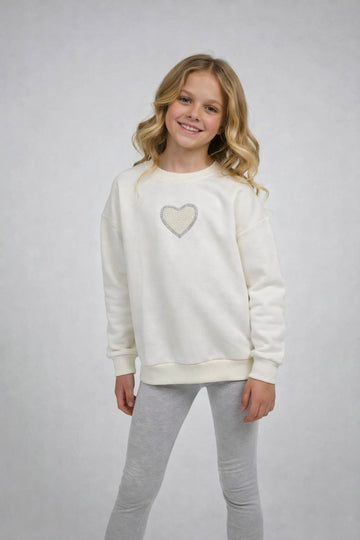 Bluza dziewczęca kremowa z sercem i perełkami Breeze 22458-21225-28