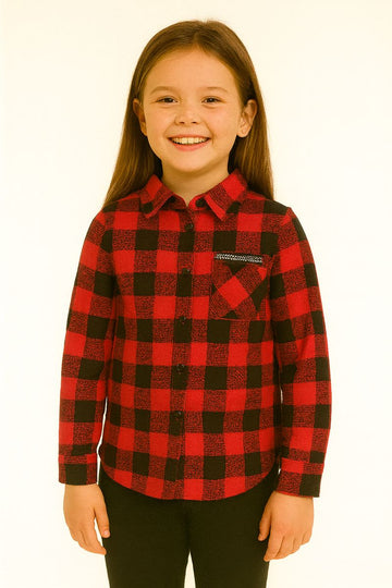 Koszula kratka dziewczęca czerwony Lambda 2325-111225