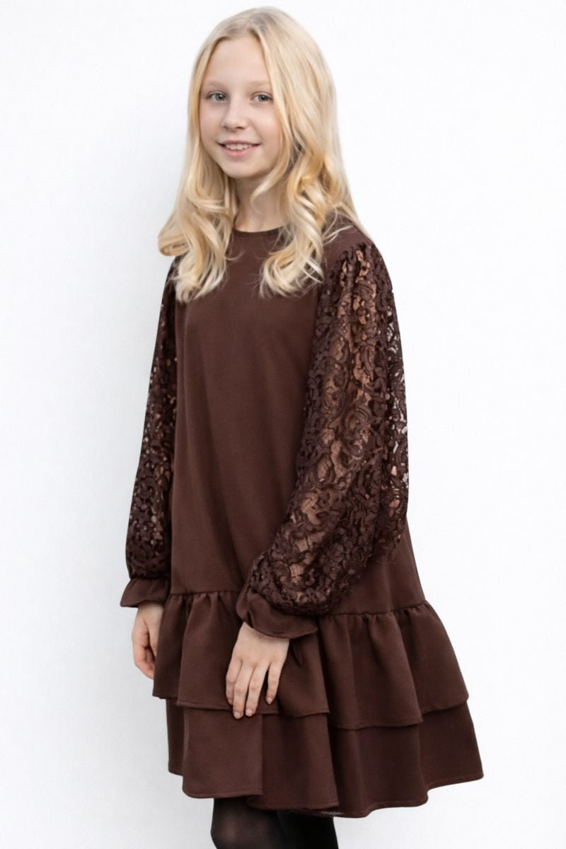 Sukienka koronka dziewczęca czekolada Nando 2347-121225