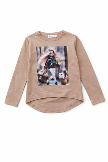 Tunika dziewczęca z kotkami beżowa Magiell 2348-121225-1