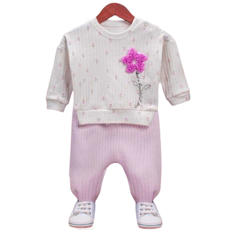 Cotton tracksuit in stripes 2 pieces girls purple Anilco baby 24-30924