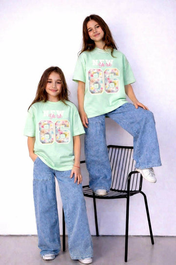 Koszulka New York oversize dziewczęca mięta Kiz 2657-20326