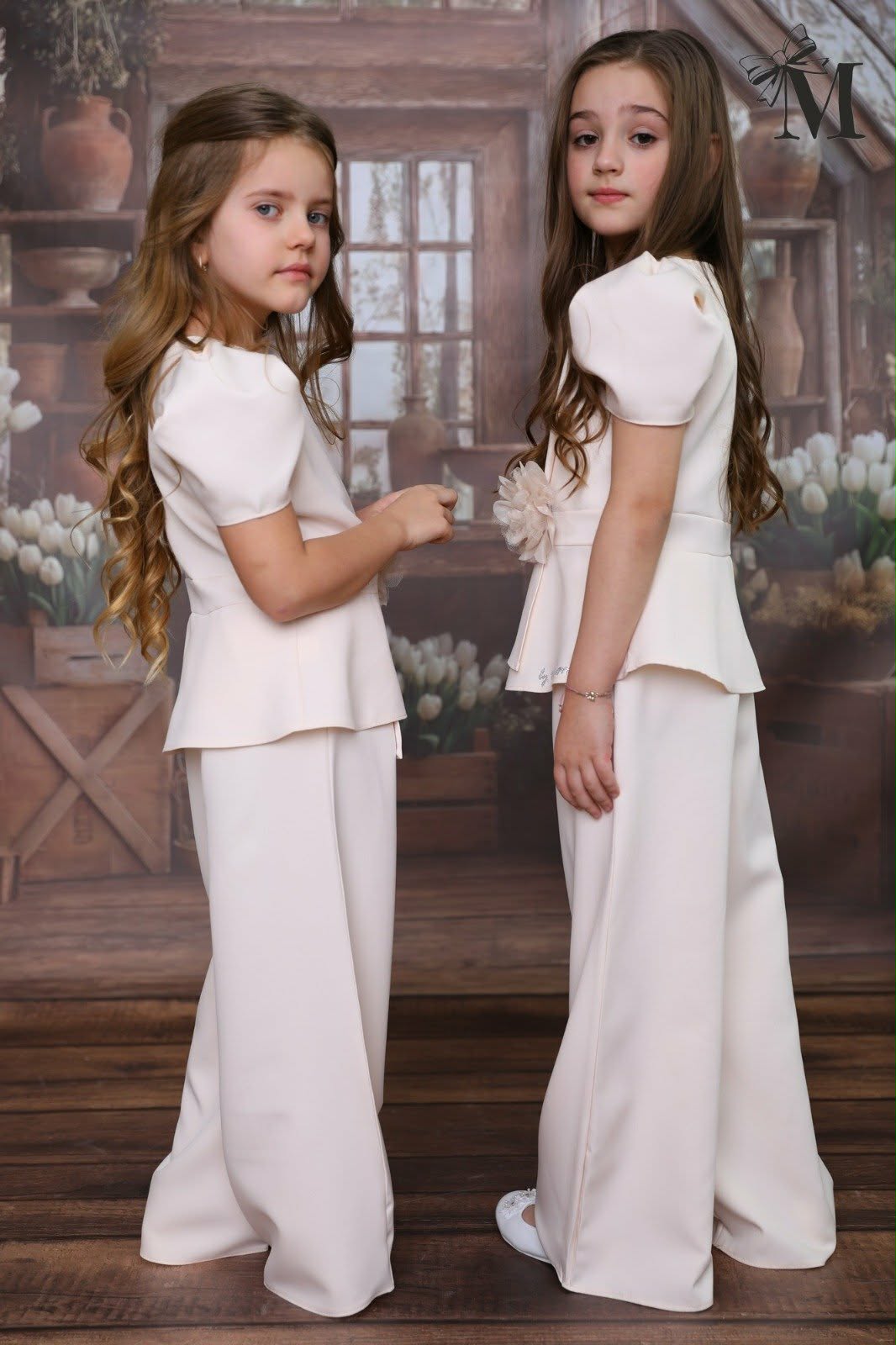 Komplet elegancki bluzka z baskinką + spodnie dziewczęcy wanilia Małami 2773-27226