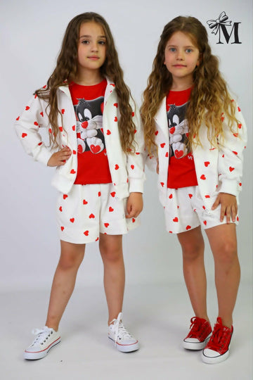 Bluza rozsuwana z kapturem serca dziewczęca biały MalaMi 2782-29526-3
