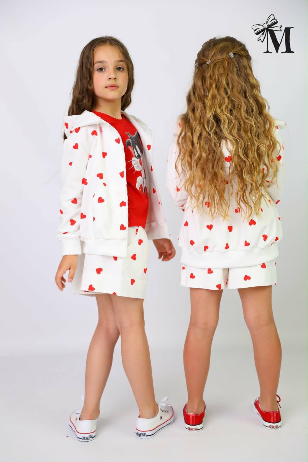 Bluza rozsuwana z kapturem serca dziewczęca biały MalaMi 2782-29526-3
