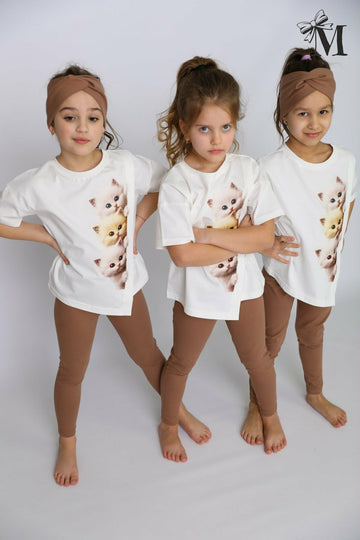 Bluzka asymetryczna kotki dziewczęca krem Małami 2816-27226-28