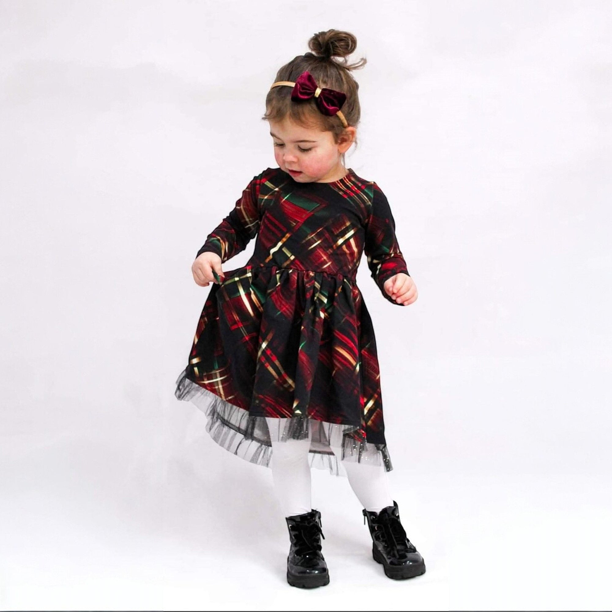 Checkered dress for girls black Guliwerkids 89457-61224-14