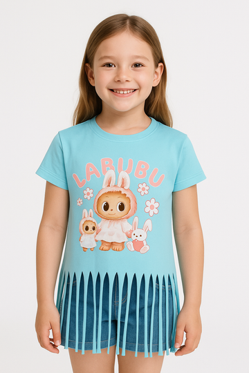 Girls' doll t-shirt with fringes, mint Children fashion 3417-2725-32
