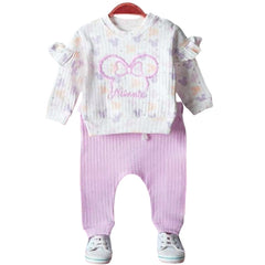 Dres bawełniany w prążki 2 części dziewczęcy lila Anilco baby 39-30924