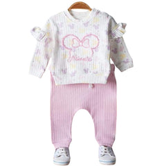 Dres bawełniany w prążki 2 części dziewczęcy róż Anilco baby 39-30924