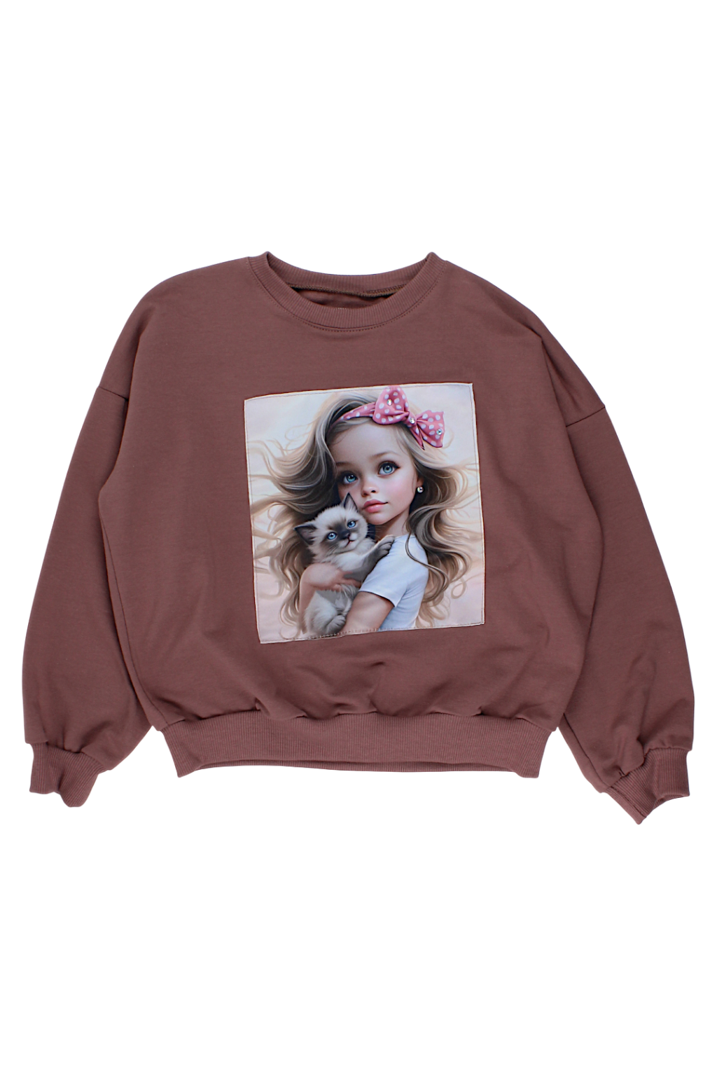 Bluza ekran dziewczynka z kotkiem dziewczęca czekolada Guliwerkids 4119-28825