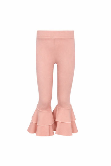 Girls' flared trousers with ruffles, powder pink, Timi 51592-20825