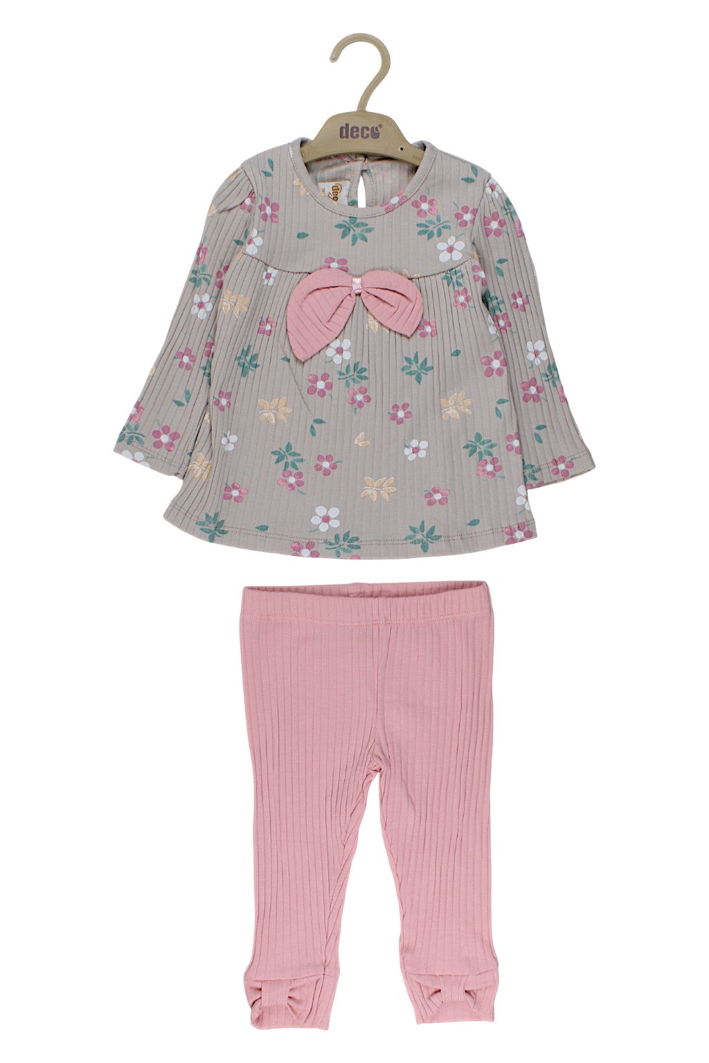Komplet bawełniany w kwiaty dziewczęcy beż Deco 56/636-251125