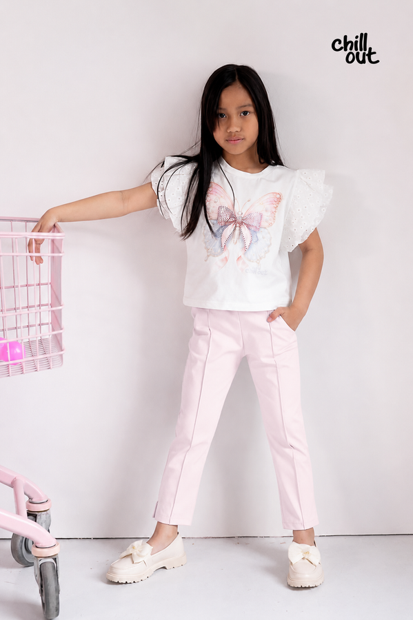 Spodnie cygaretki dziewczęce różowe Chillout 5117-13526-40