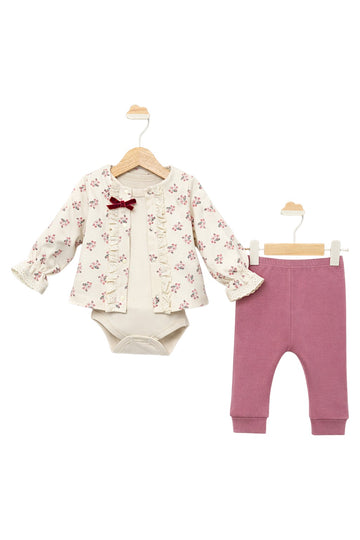 Komplet 3 części z body dziewczęcy wanilia Agocuk 6008-25225