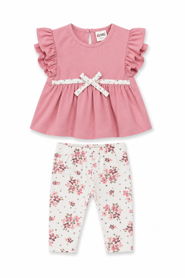 Komplet tunika i getry dziewczęce pudrowy róż Baby Wood 6058-22526