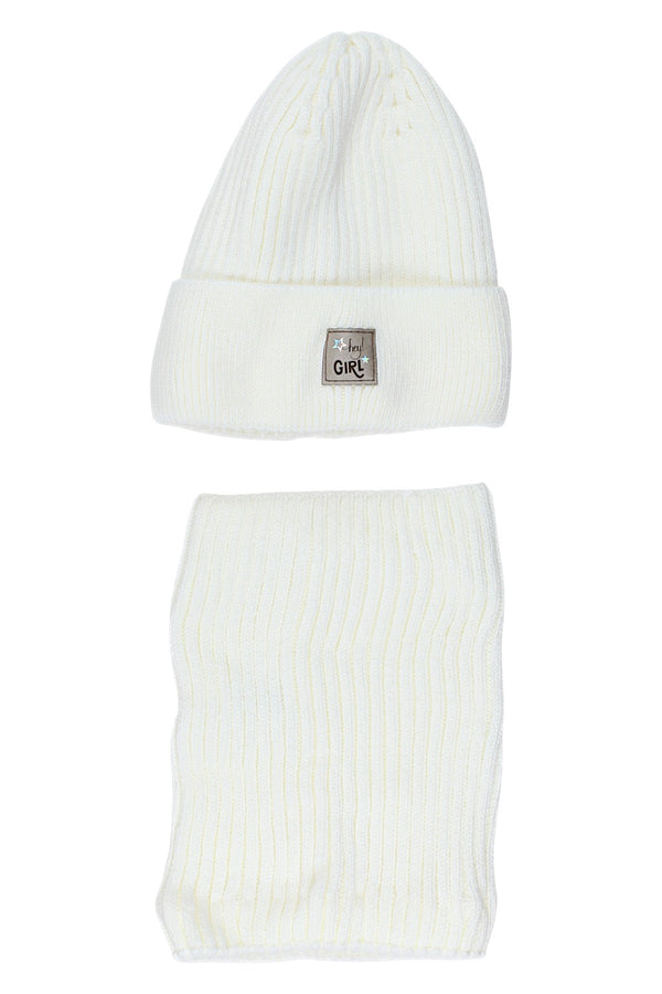 Komplet czapka i komin dziewczęcy kremowy Agbo 6617-221025