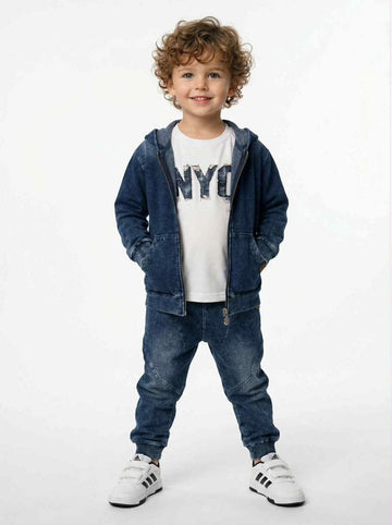 Spodnie dekatyzowane przeszycia chłopięce jeans MiMi niebieskie 6891-29526-26