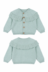 Girls' cardigan with ruffles, sage, Becol 7049-251125