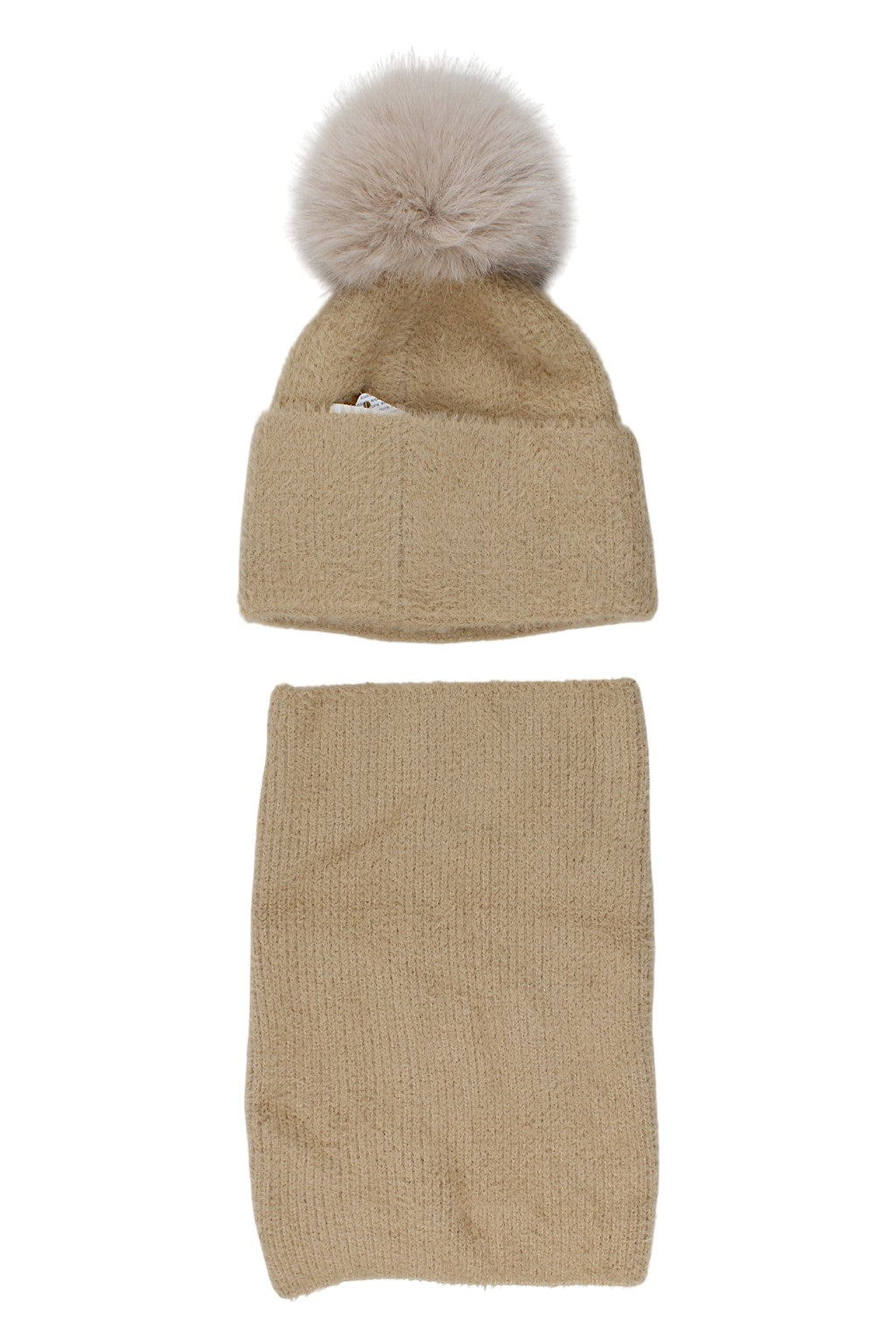 Komplet czapka i komin dziewczęcy beżowy Ambra 8108-221025-1