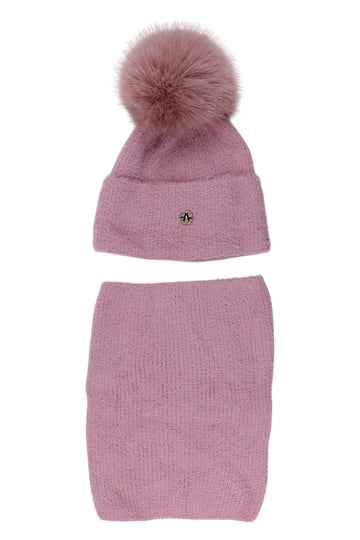 Komplet czapka komin dziewczęcy różowy Ambra 8108-221025