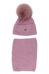 Komplet czapka komin dziewczęcy różowy Ambra 8108-221025