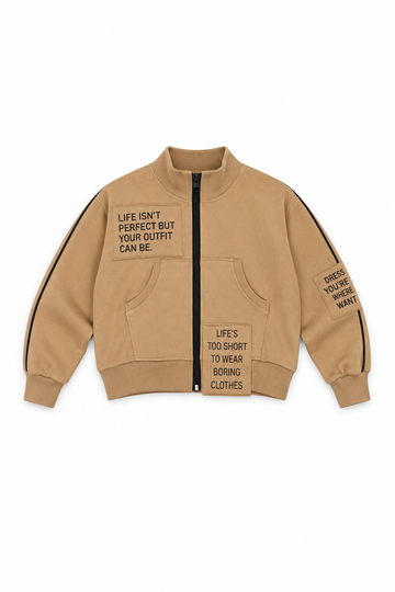 Bluza rozsuwana napisy dziewczynka cappuccino QbaKids 9117-18926-7