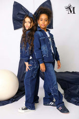 Koszula jeansowa dekatyzowana gwiazdki dziewczynka jeans MałaMi 869-191026-26