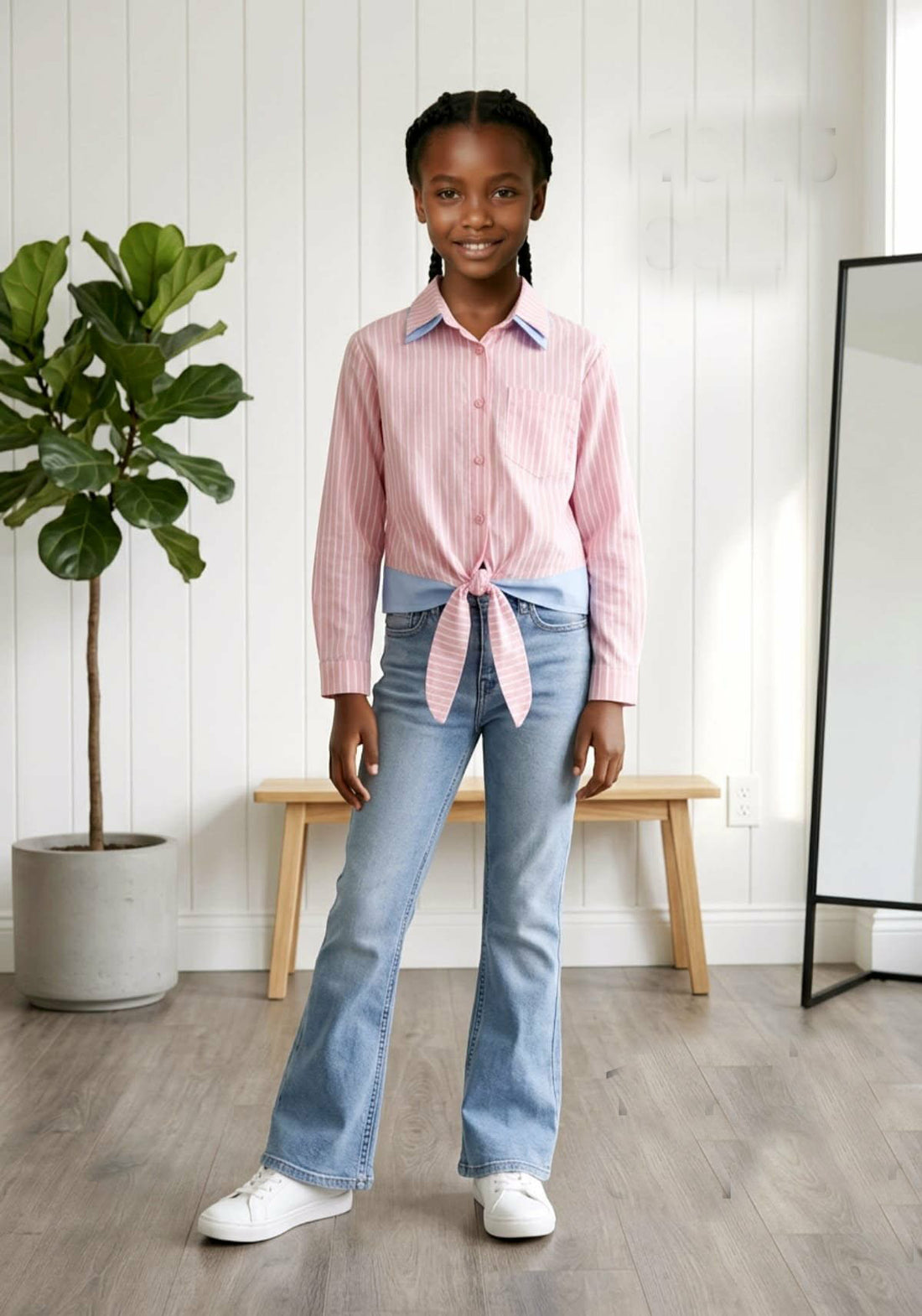 Spodnie dzwony jeans dziewczęce niebieskie Augi Denim 9641-20326-26