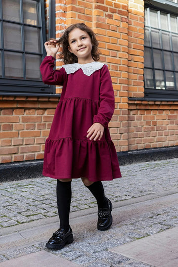 Sukienka kołnierzyk bordowy Anagri 9721-30926-58
