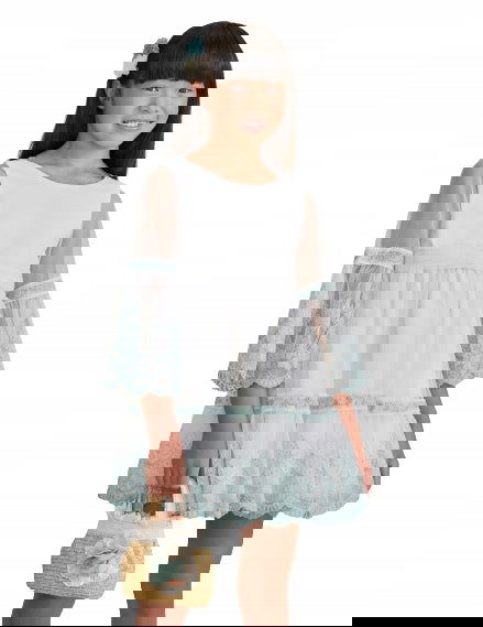 Abel & Lula 5035-14 Sukienka z haftowanym tiulem dziewczynka kolor ecru -  - #tag1# - #tag2# - #tag3# - #tag4#