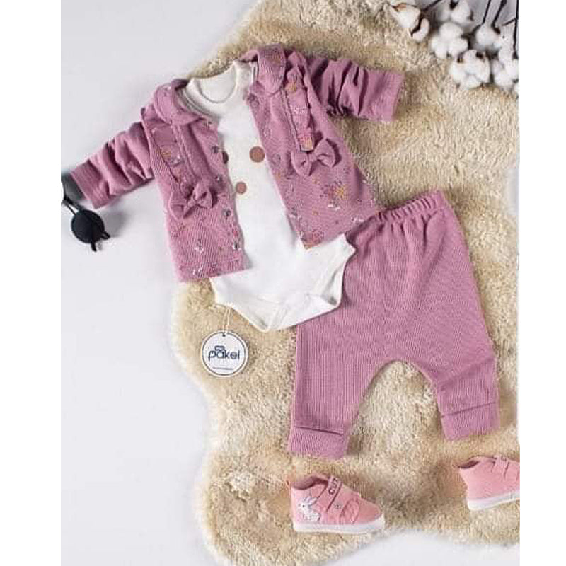 Tracksuit with bodysuit 3 pieces elegant girly berry Pakel 513-13924