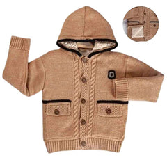 Boy's warm sheepskin sweater with hood camel Oscar Star 8692448-13924