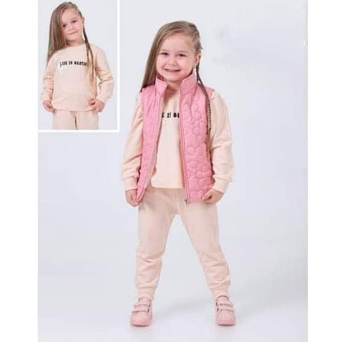 Thin tracksuit with insulated vest for girls beige Donino 50441-13924