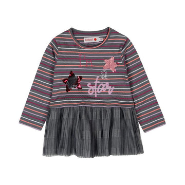 Boboli 206121-8088 sukienka w paski dla dziewczynki kolor ciemno szary -  - #tag1# - #tag2# - #tag3# - #tag4#