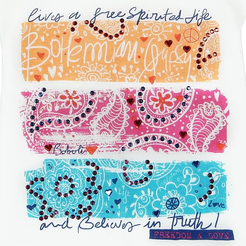 Boboli 235022-1111 Bluzka dziewczęca z nadrukiem i cekinami kolor krem -  - #tag1# - #tag2# - #tag3# - #tag4#