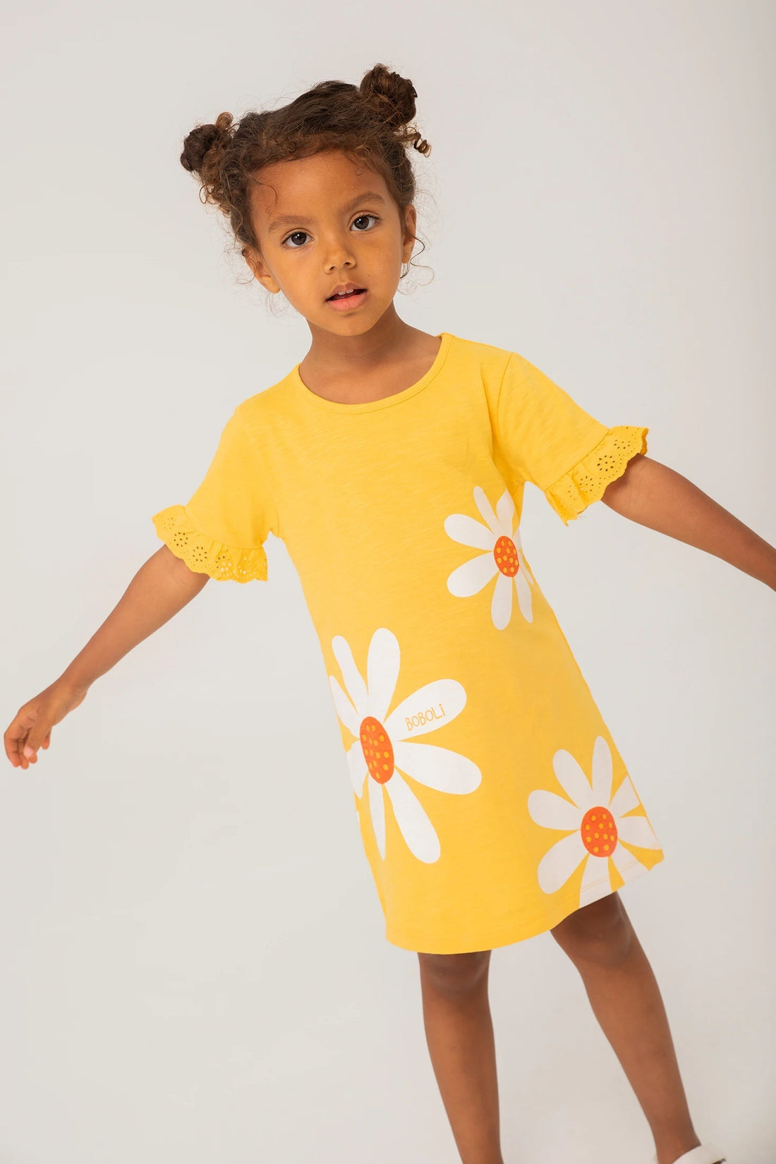 Boboli 236089-1146 Sukienka bawełniana dziewczynka kolor limonka -  - #tag1# - #tag2# - #tag3# - #tag4#