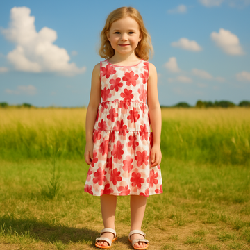 Mädchenkleid aus Baumwolle mit Blumenmuster Himbeere Mini Word 17251-13525-52