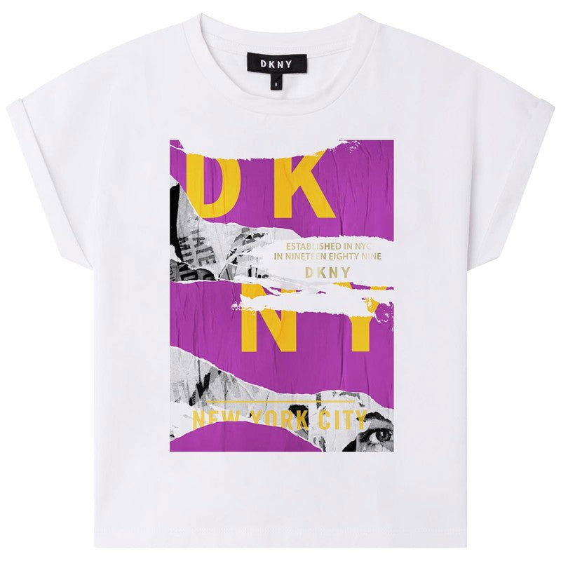 DKNY D35S03-N09 Koszulka z krótkim rękawem dziewczęca kolor biały/fiolet -  - #tag1# - #tag2# - #tag3# - #tag4#