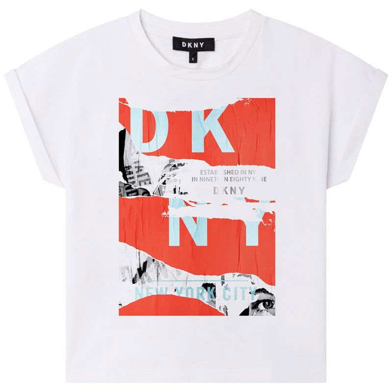 DKNY D35S03-N79 Koszulka z krótkim rękawem dziewczęca kolor biały/czerwony -  - #tag1# - #tag2# - #tag3# - #tag4#