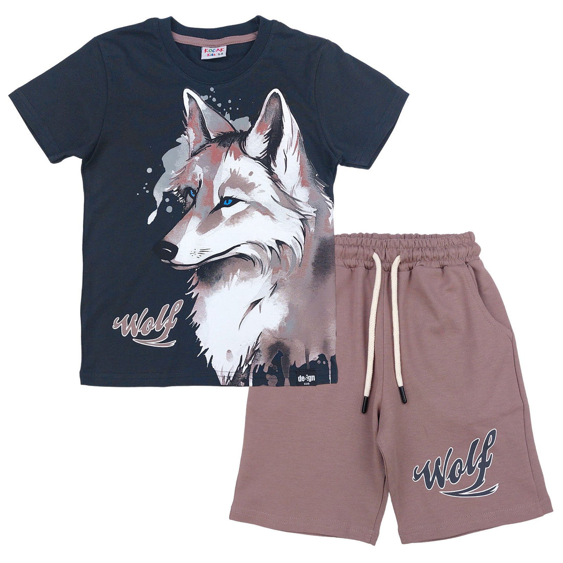 Komplet 2Cz. T-Shirt Szorty Wilk chłopak beż 1059-14524 GKMOC -  - #tag1# - #tag2# - #tag3# - #tag4#